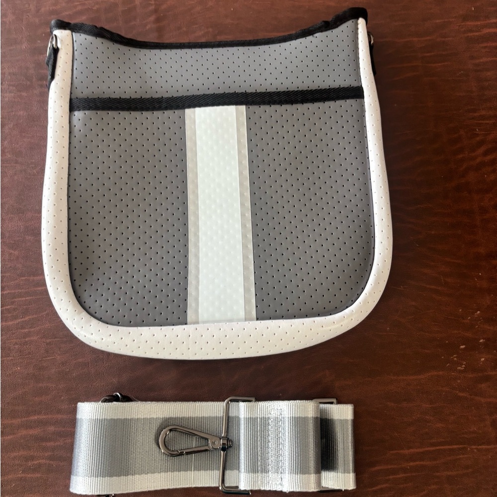 NWT-Haute Shore Jeri Femme Gray and White Neoprene Crossbody Bag